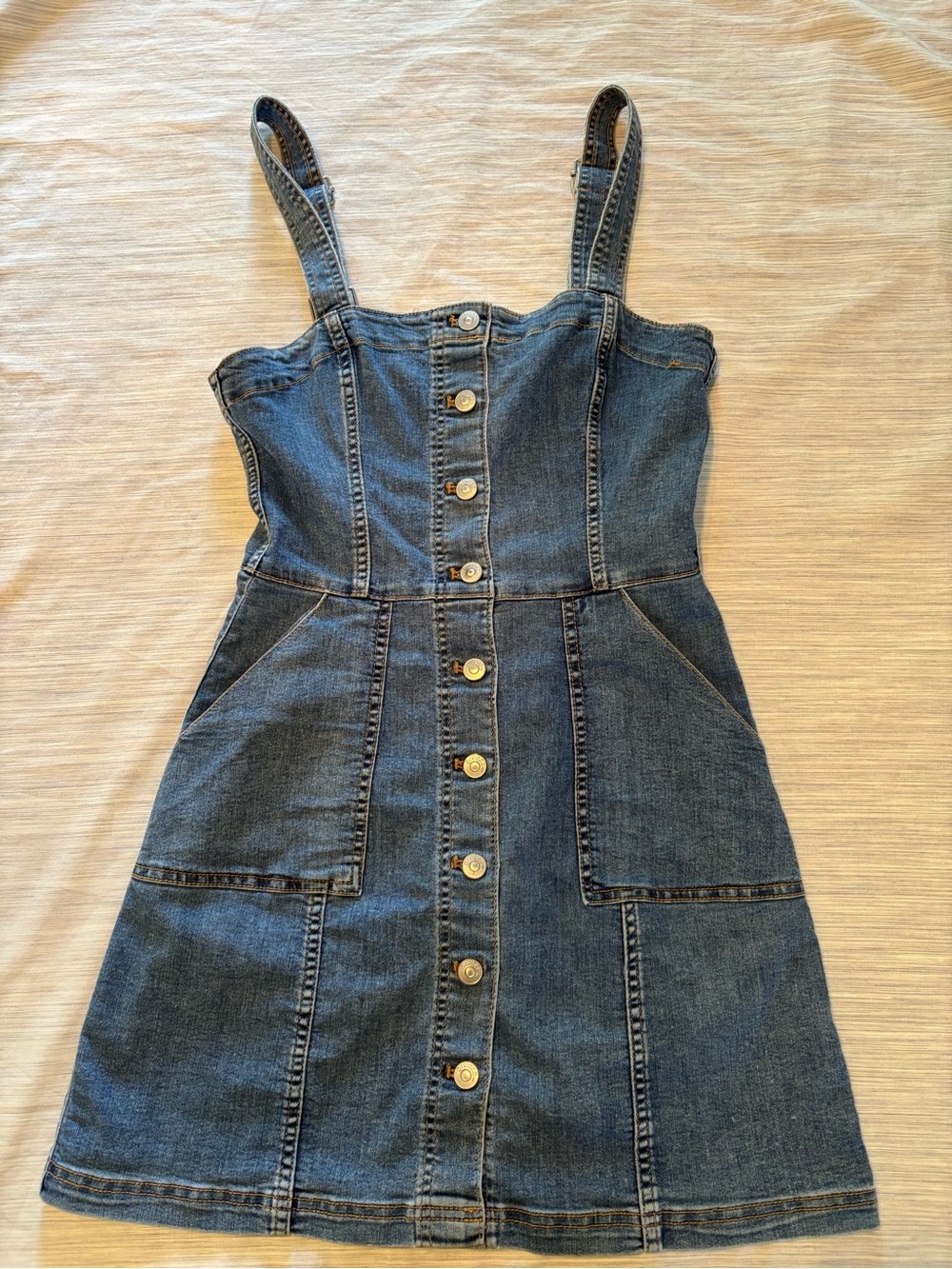 H&M Denim Button-Front Mini Dress in Blue